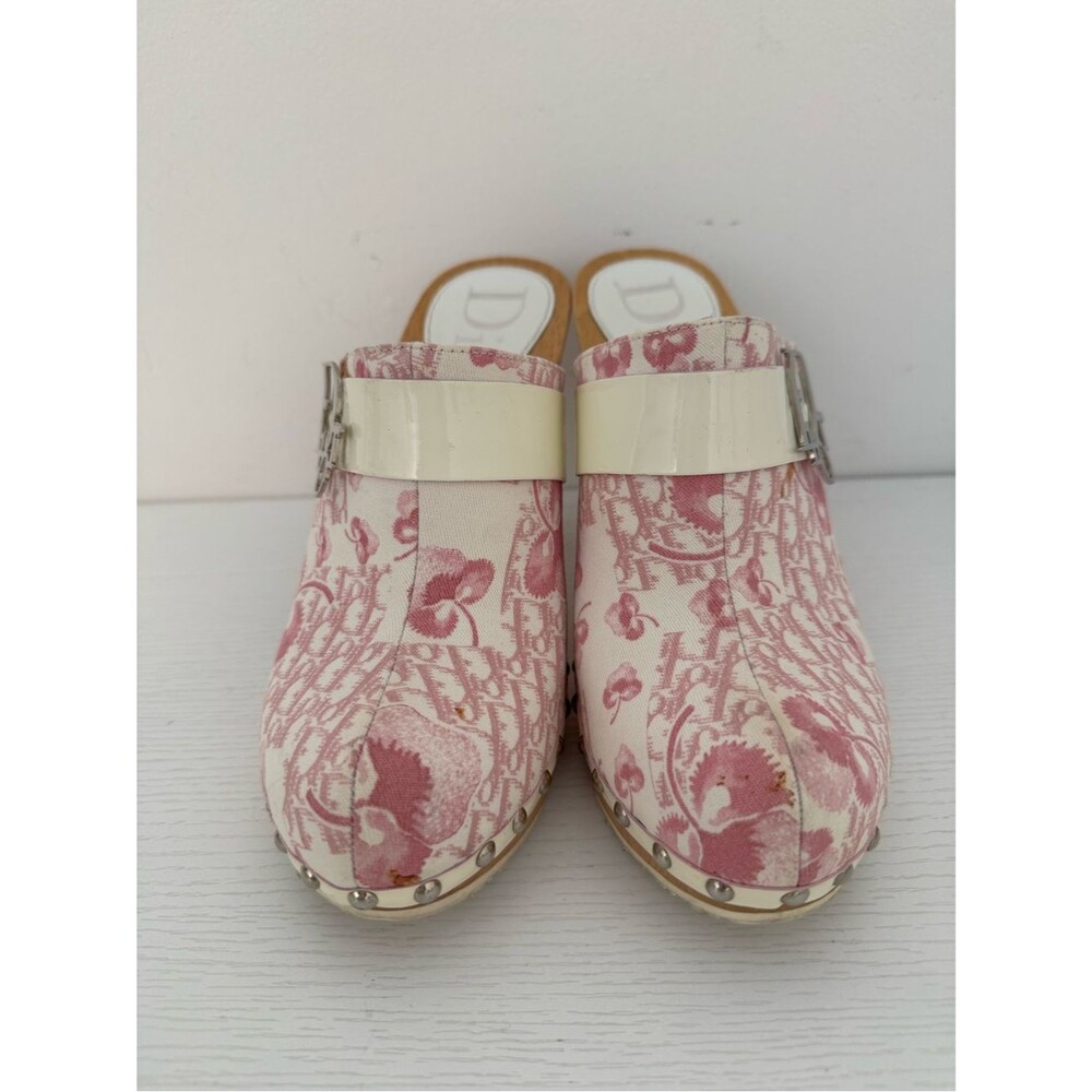 Dior Retro Vintage Trotter Print Logo Embellished Pink Blossom Clogs Mules 40 - Picture 2 of 9